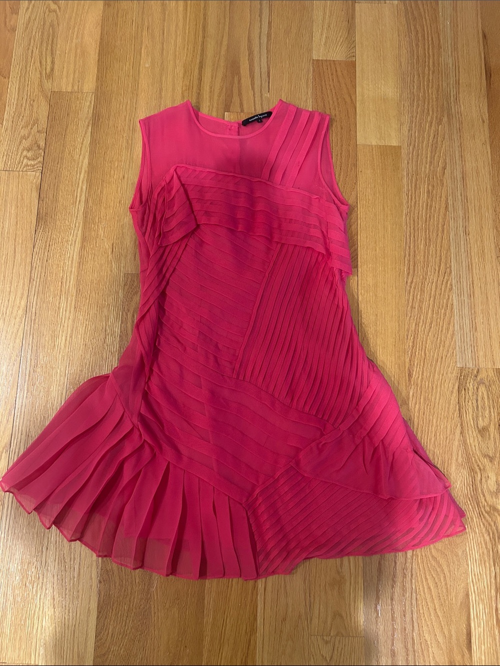 Nannette Lepore Silk Sleeveless Pleated Panel Dress - Bright Pink